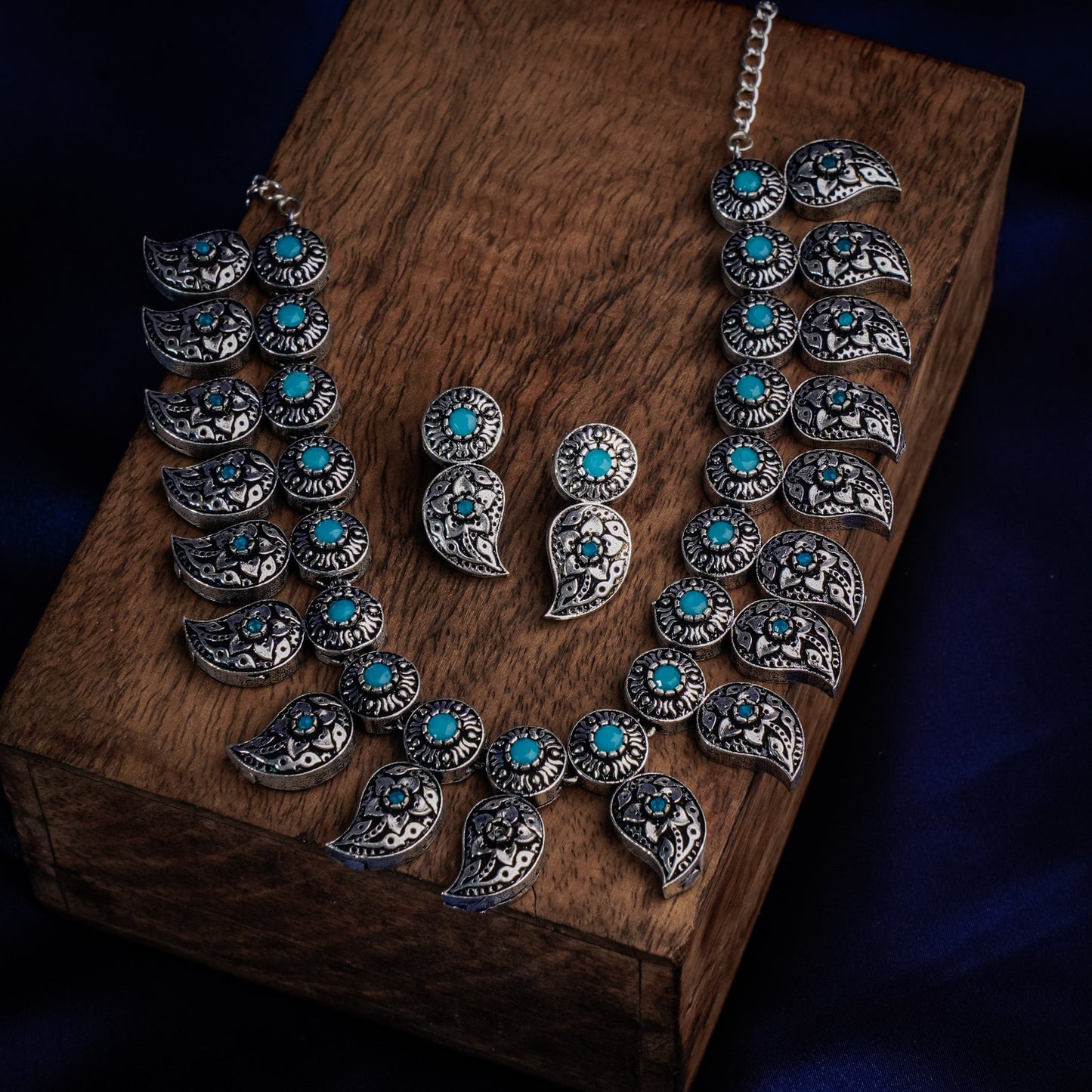 Parampara- Oxidised Neckpiece Set (Sky Blue)