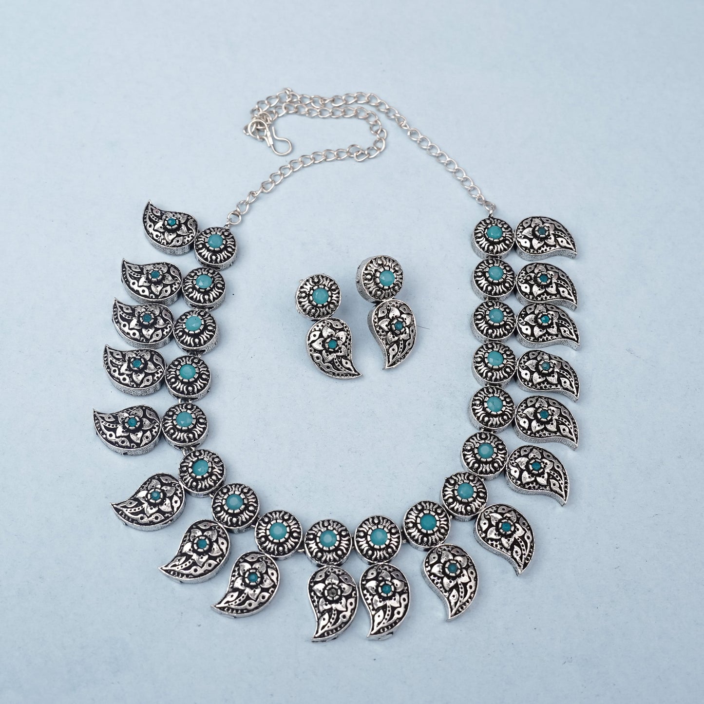 Parampara- Oxidised Neckpiece Set (Sky Blue)
