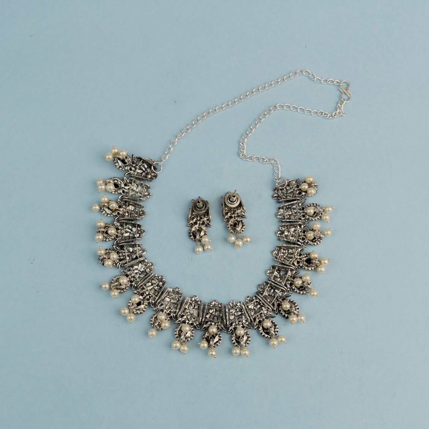 Manorma- Black Stone studded German Silver Neckpiece set