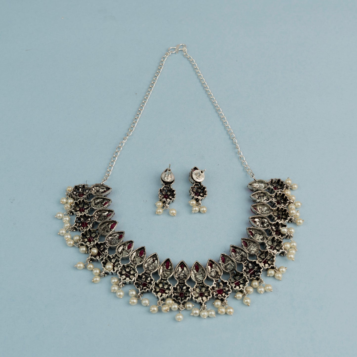 Kamalika- Red Stone studded German Silver Neckpiece set