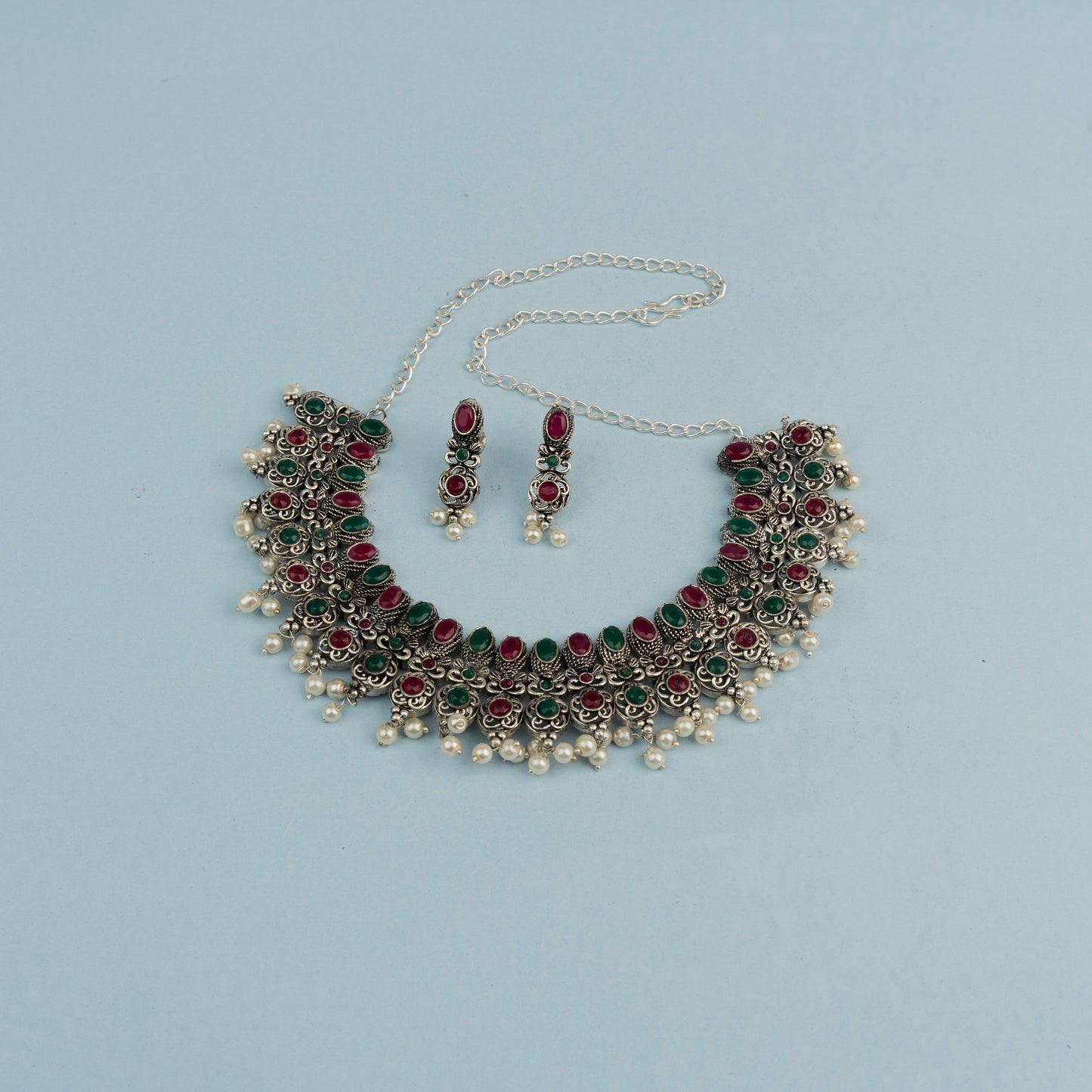 Tarangini- Stone studded German Silver Neckpiece set(Multicolored)