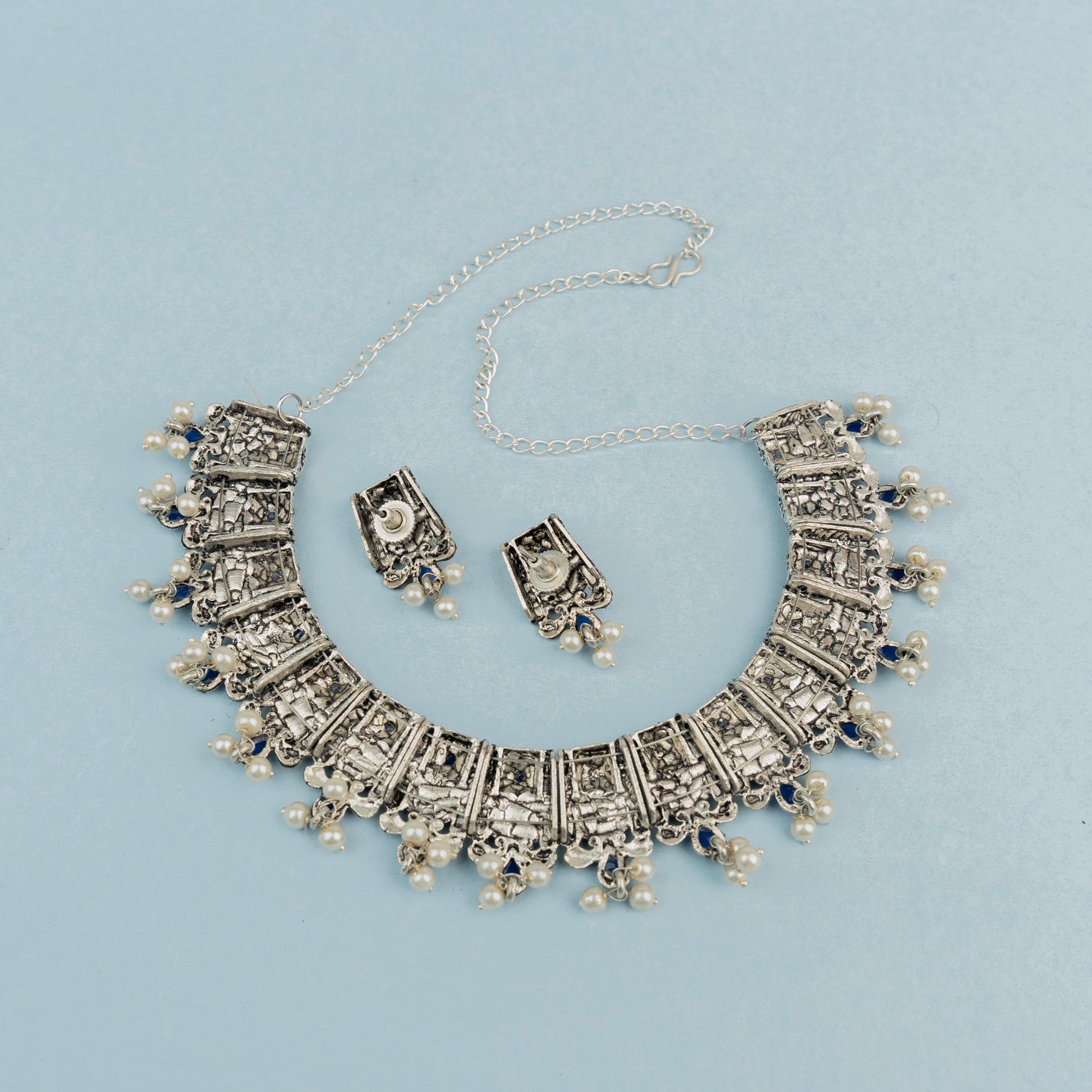 Bhavani- Blue Stone studded German Silver Neckpiece set(Blue)