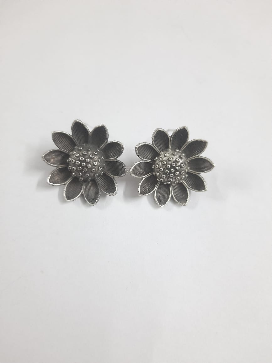 Suryamukhi- Silver Brass Oxidised stud earrings