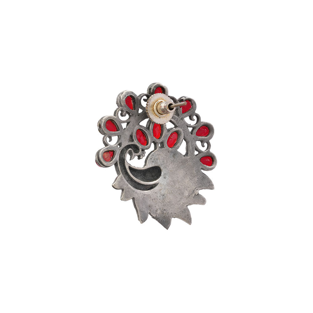 Pankhi- Silver Brass Stone-Studded Stud Earrings(Red)