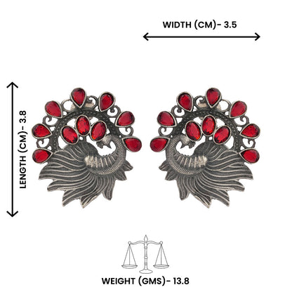 Pankhi- Silver Brass Stone-Studded Stud Earrings(Red)
