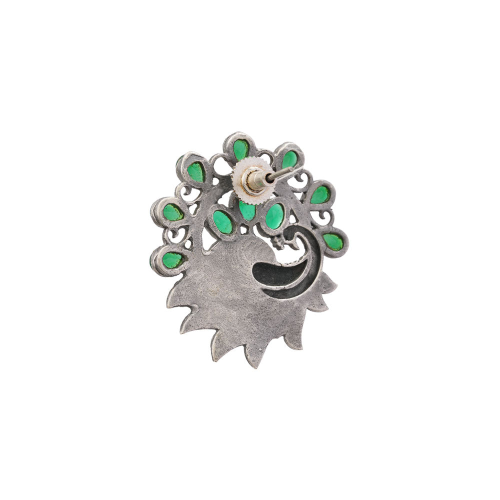 Pankhi- Silver Brass Stone-Studded Stud Earrings(Green)