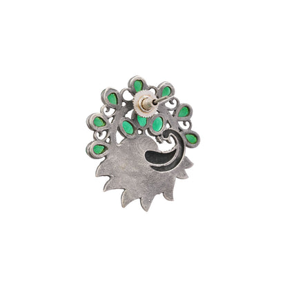 Pankhi- Silver Brass Stone-Studded Stud Earrings(Green)