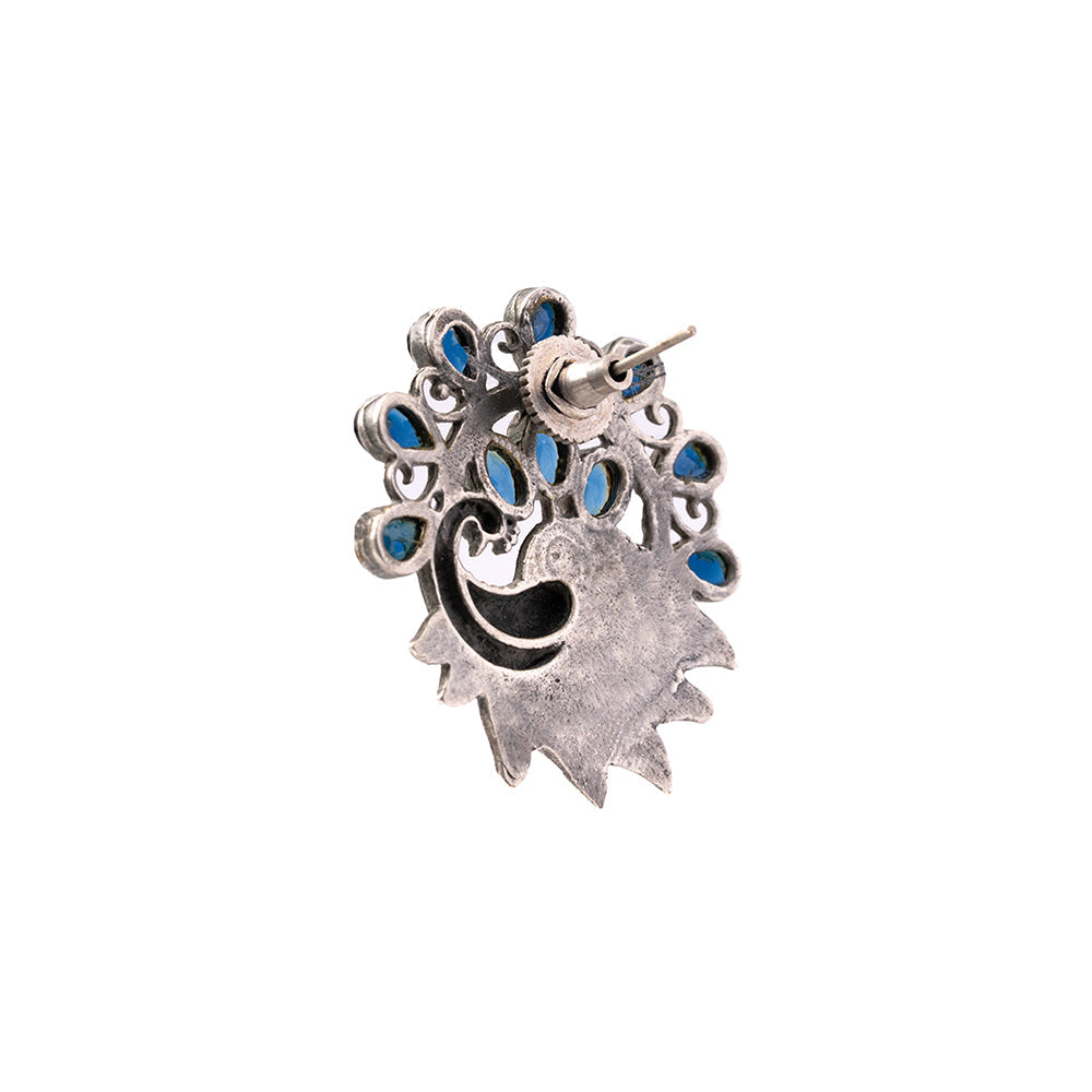 Pankhi- Silver Brass Stone-Studded Stud Earrings(Blue)