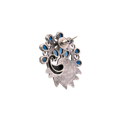 Pankhi- Silver Brass Stone-Studded Stud Earrings(Blue)