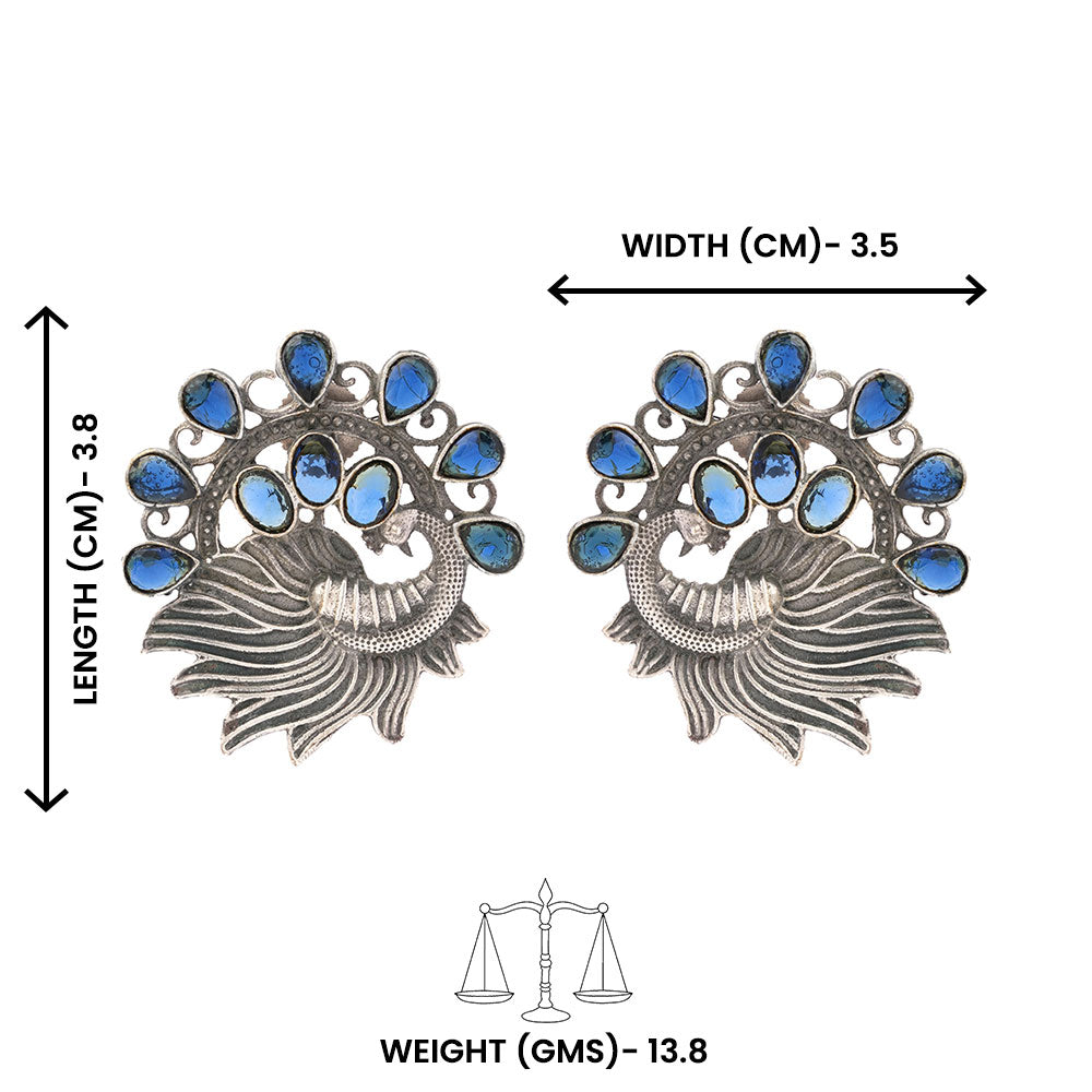 Pankhi- Silver Brass Stone-Studded Stud Earrings(Blue)