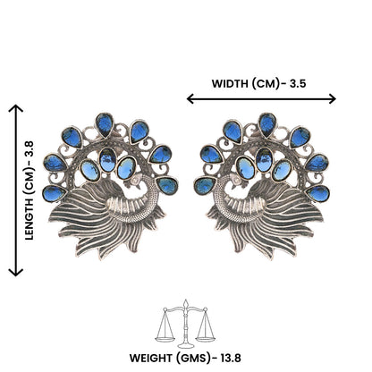 Pankhi- Silver Brass Stone-Studded Stud Earrings(Blue)