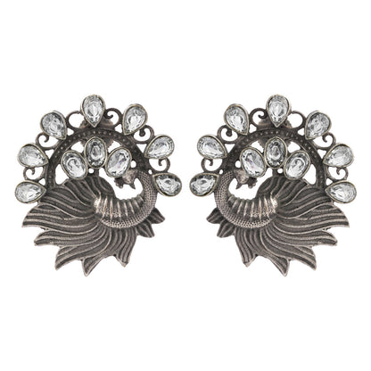 Pankhi- Silver Brass Stone-Studded Stud Earrings(White)