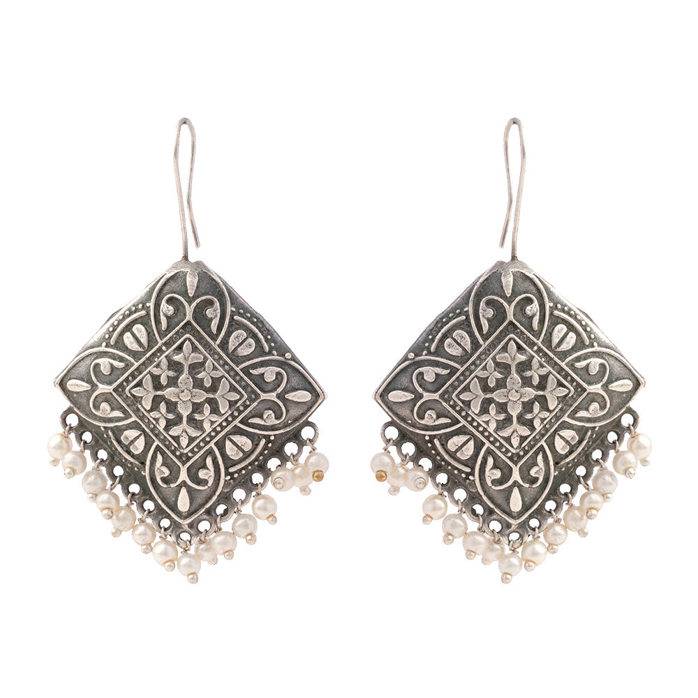 Vajra- Silver Brass Pearl dangler earrings