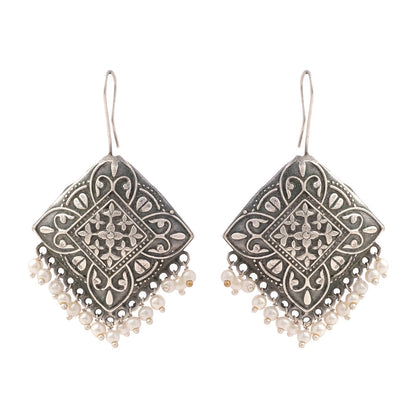 Vajra- Silver Brass Pearl dangler earrings