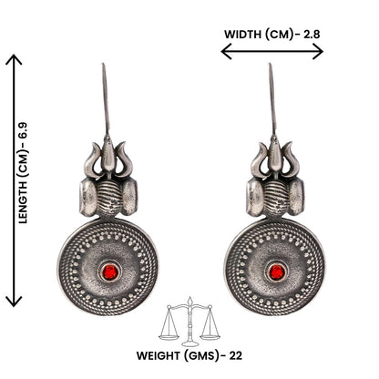 Trishool- Silver Brass Oxidised dangler earrings(Red)