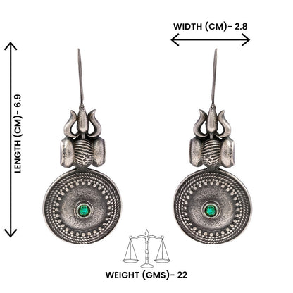 Trishool- Silver Brass Oxidised dangler earrings(Green)