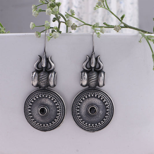 Trishool- Silver Brass Oxidised dangler earrings(Black)