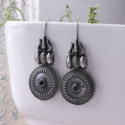 Trishool- Silver Brass Oxidised dangler earrings(Black)
