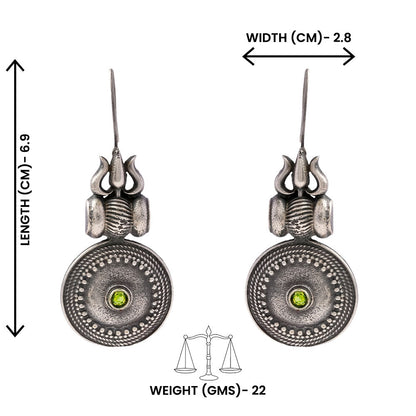 Trishool- Silver Brass Oxidised dangler earrings(Blue)