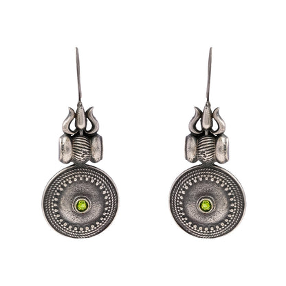 Trishool- Silver Brass Oxidised dangler earrings(Blue)
