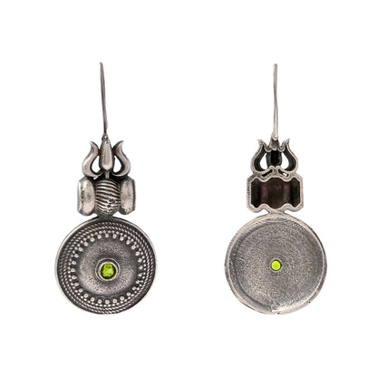 Trishool- Silver Brass Oxidised dangler earrings(Blue)