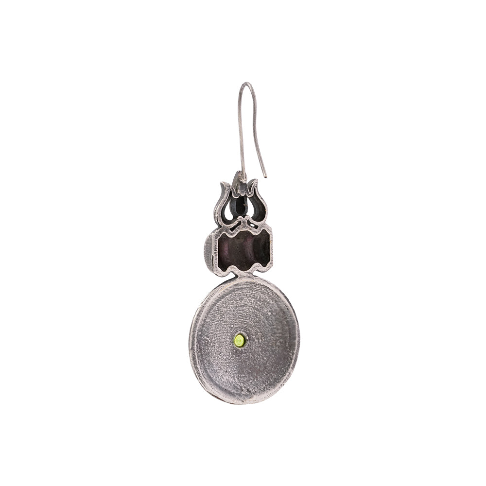 Trishool- Silver Brass Oxidised dangler earrings(Blue)