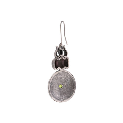 Trishool- Silver Brass Oxidised dangler earrings(Blue)