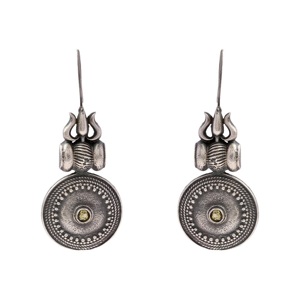 Trishool- Silver Brass Oxidised dangler earrings(White)
