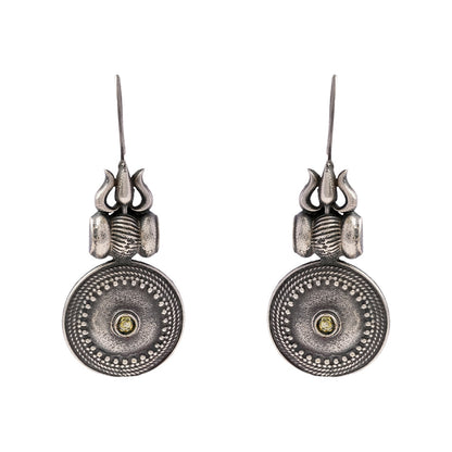 Trishool- Silver Brass Oxidised dangler earrings(White)