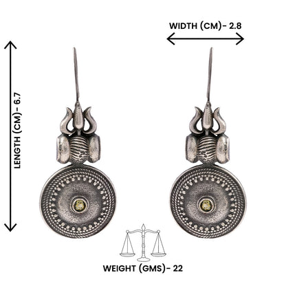 Trishool- Silver Brass Oxidised dangler earrings(White)