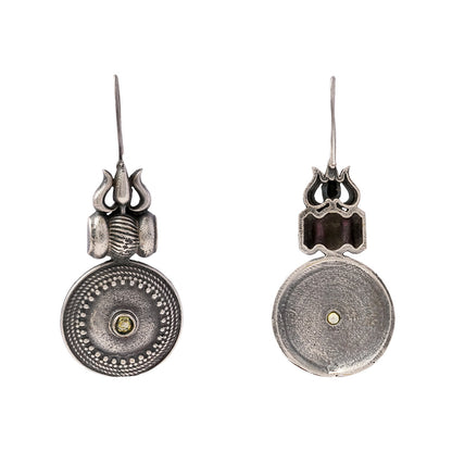 Trishool- Silver Brass Oxidised dangler earrings(White)