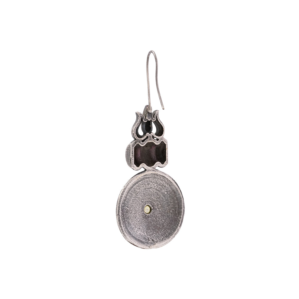 Trishool- Silver Brass Oxidised dangler earrings(White)
