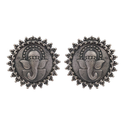 Gajanana- Silver Brass Oxidised stud Earrings