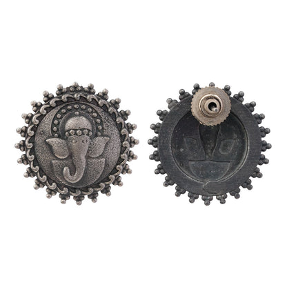Gajanana- Silver Brass Oxidised stud Earrings