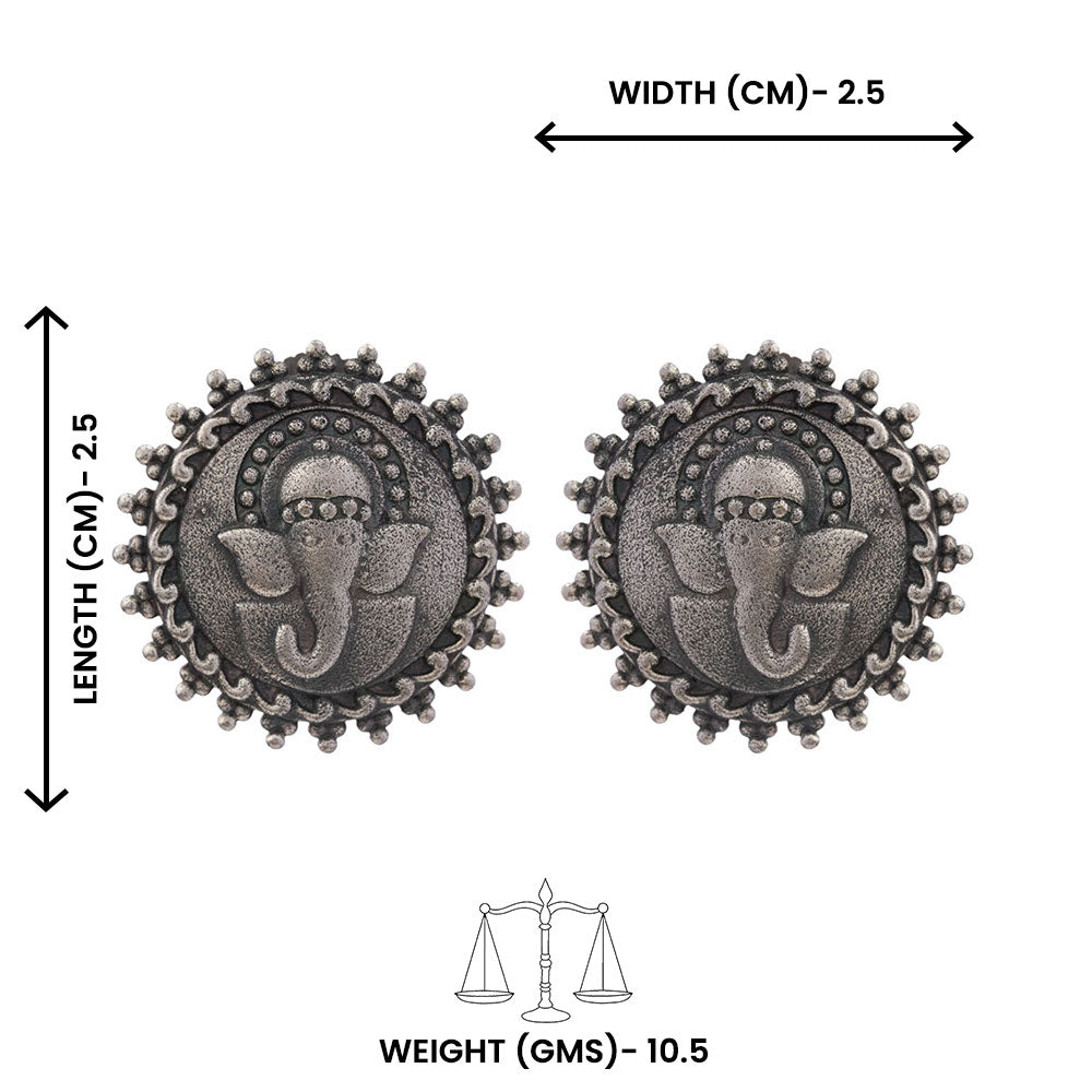 Gajanana- Silver Brass Oxidised stud Earrings