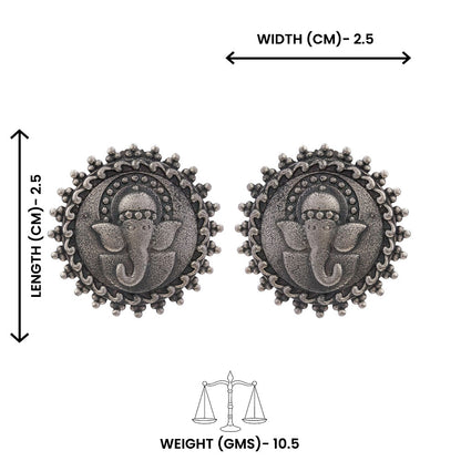 Gajanana- Silver Brass Oxidised stud Earrings