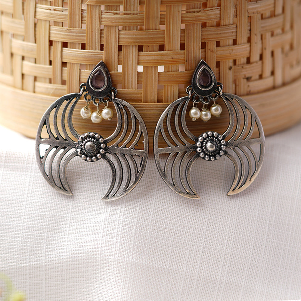 Rekha- Silver Brass Oxidised stud earrings