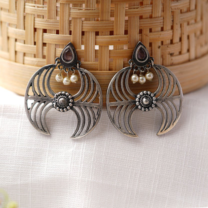 Rekha- Silver Brass Oxidised stud earrings