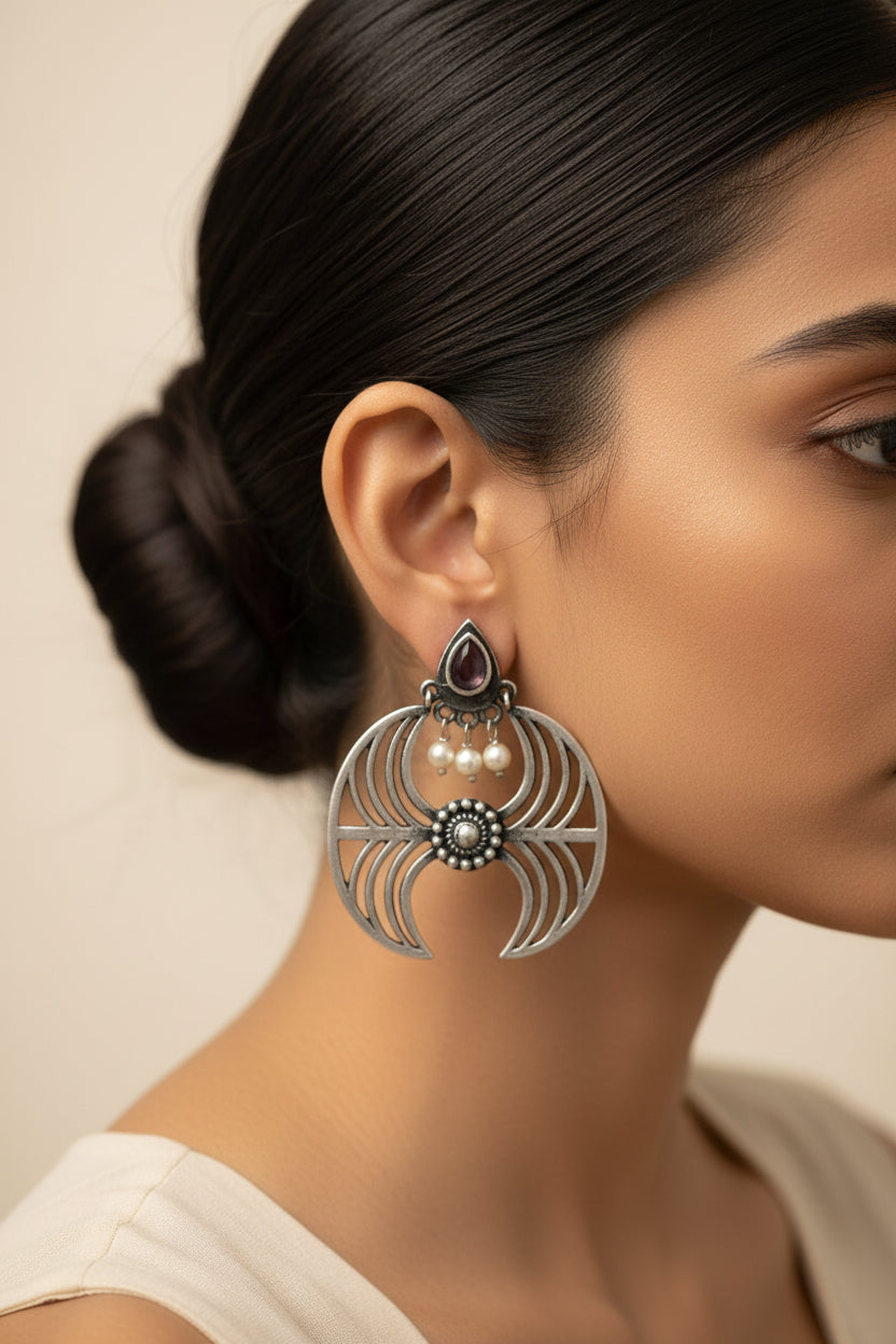 Rekha- Silver Brass Oxidised stud earrings