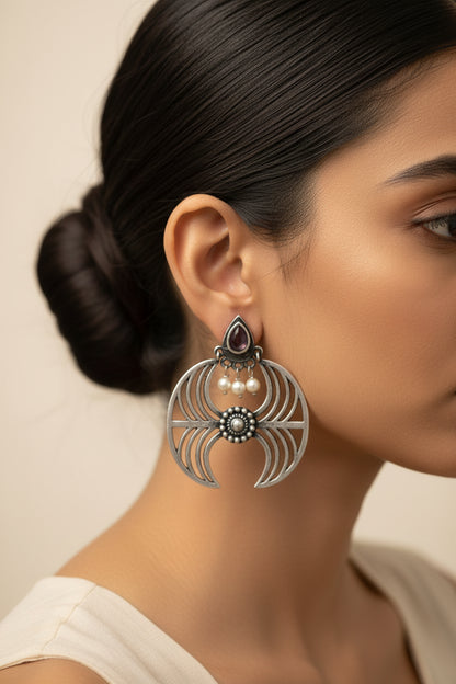 Rekha- Silver Brass Oxidised stud earrings