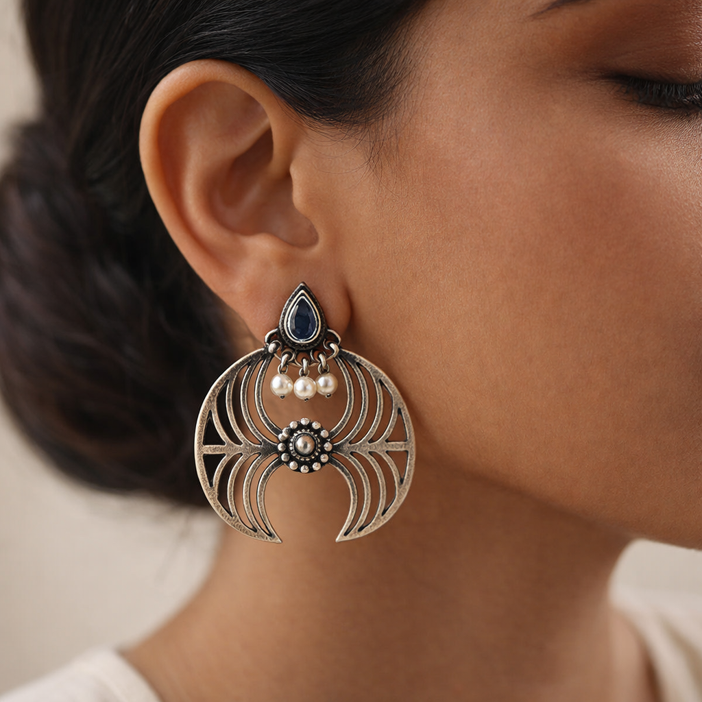 Rekha- Silver Brass Oxidised stud earrings