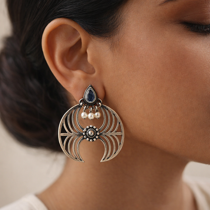 Rekha- Silver Brass Oxidised stud earrings