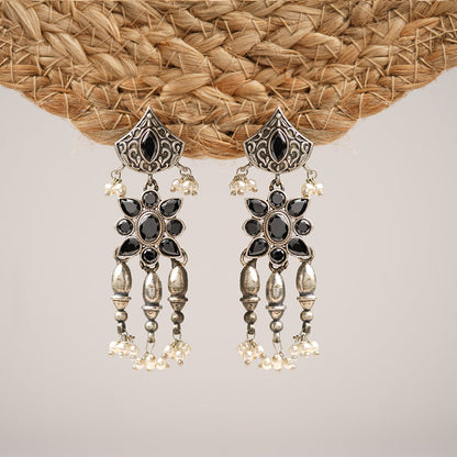 Puspratna- Silver Tone Brass Dangler Earrings