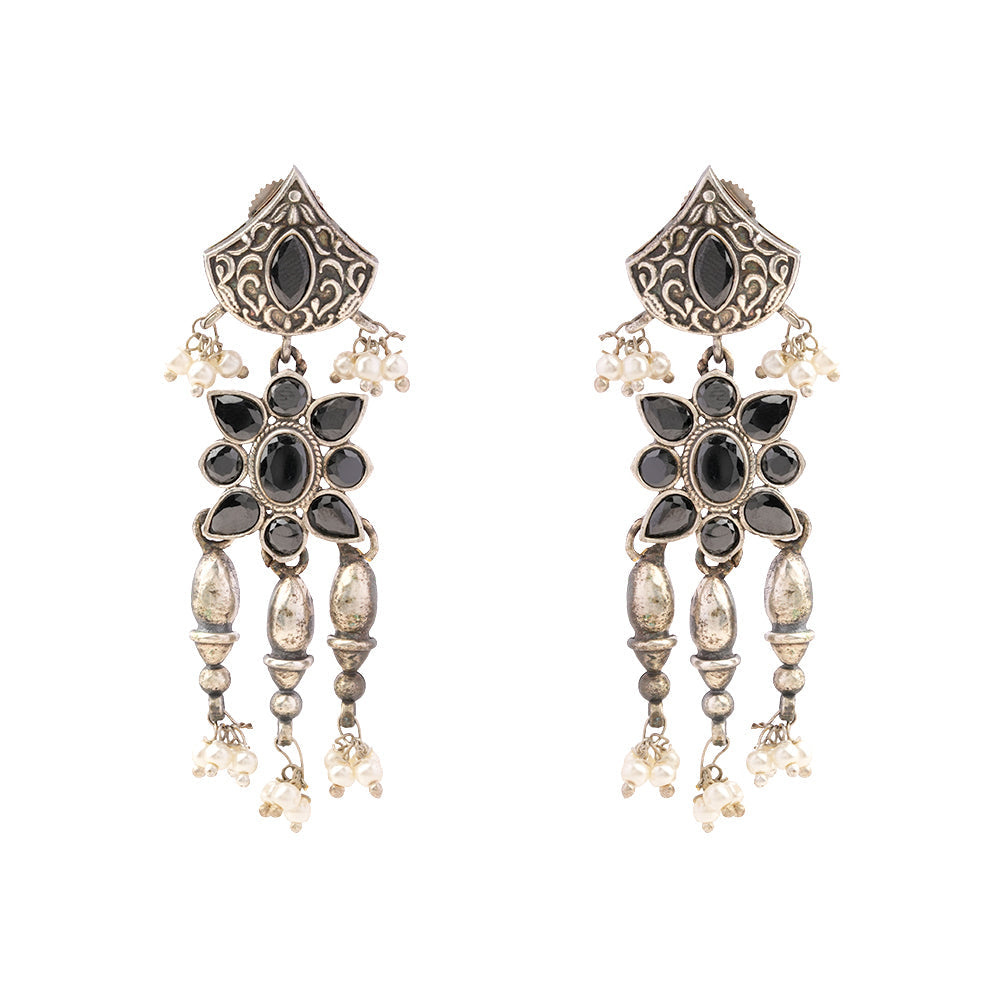 Puspratna- Silver Tone Brass Dangler Earrings