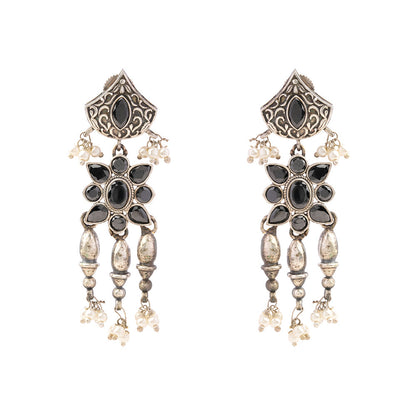 Puspratna- Silver Tone Brass Dangler Earrings