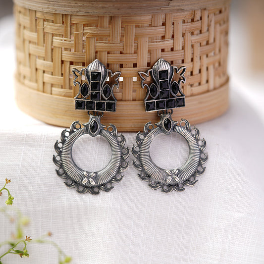 Rajatika- Silver Brass Oxidised dangler earrings