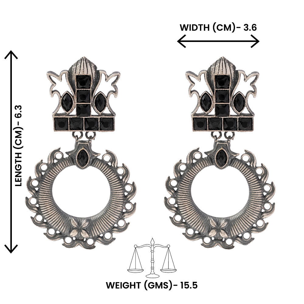 Rajatika- Silver Brass Oxidised dangler earrings