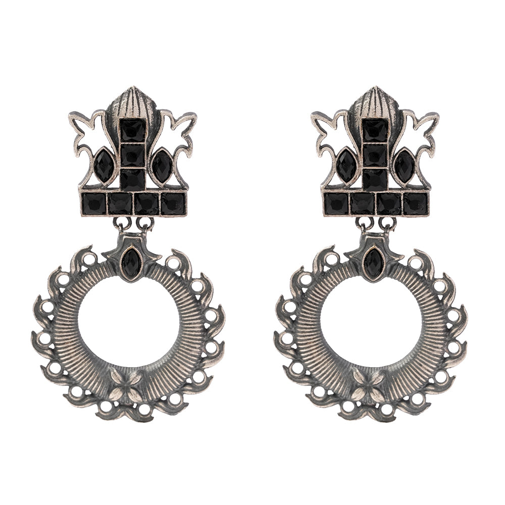 Rajatika- Silver Brass Oxidised dangler earrings