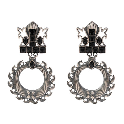 Rajatika- Silver Brass Oxidised dangler earrings