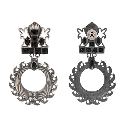 Rajatika- Silver Brass Oxidised dangler earrings